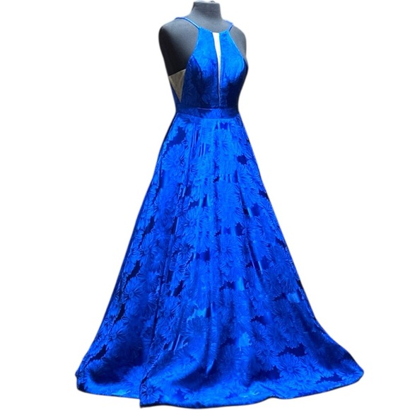 Sherri Hill Royal Blue Mikado Embroidered Ball Gown | Size 0 - Picture 2 of 8